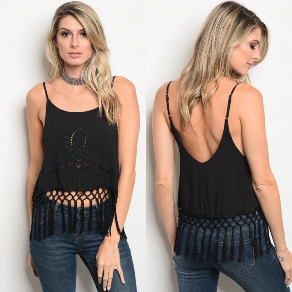 CLOSING SHOP!! Black Embroidered Crop Top